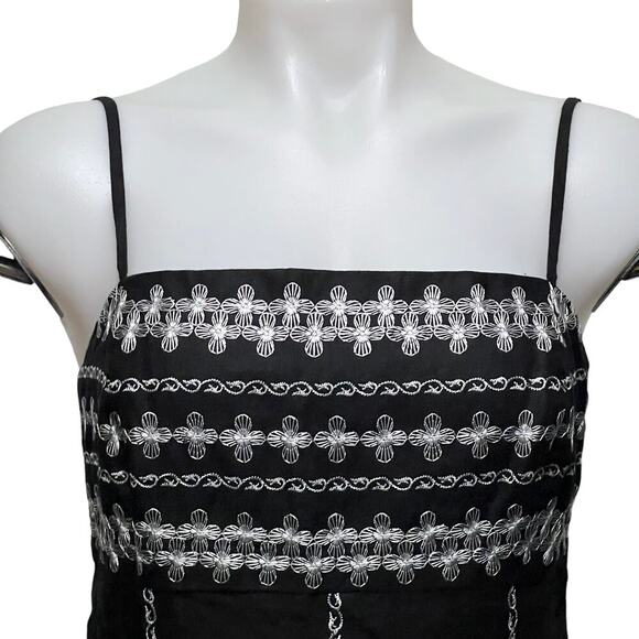 Ann Taylor Black & White Embroidered Linen Dress Empire Waist Spaghetti Straps 4 - Picture 6 of 11